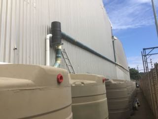 Rainwater harvesting system in progress at a warehouse